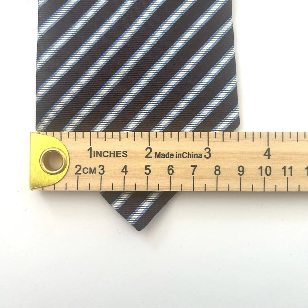 Corneliani 100% Italian Made Silk Jacquard Brown Blue White Diagonal Stripe Tie